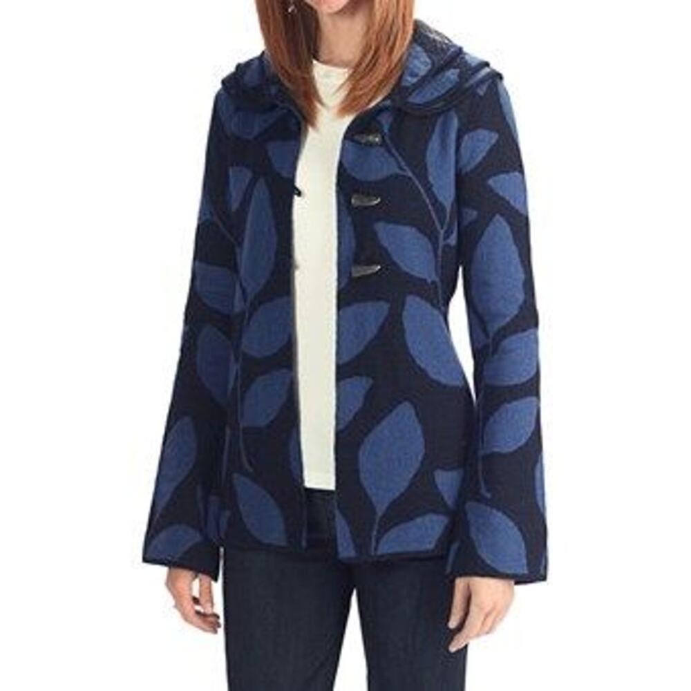 Neve Valerie Boiled Wool Jacket Leaf Print Toggle Collared Preppy Purple XL NWT